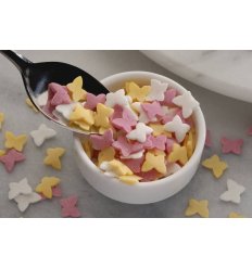 Yellow, pink and white sugar butterflies, 70g