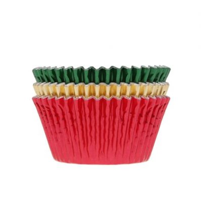 House of Marie - Baking Cups Foil Red, Green, Gold pk/36